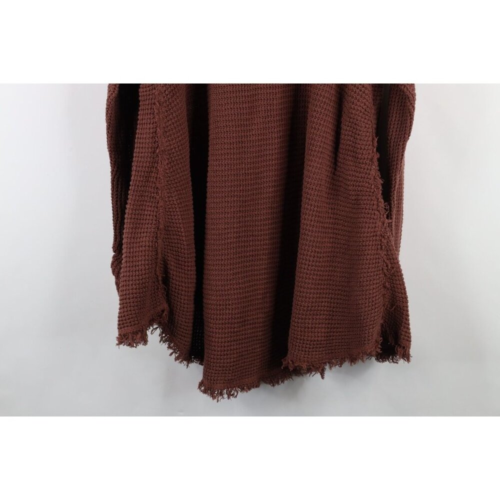 Free People Womens Large Faded Fringed Cold Shoulder Thermal Knit Sweater Brown - Picture 13 of 13